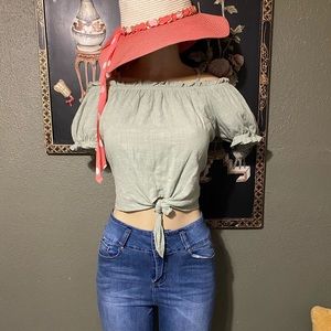 Green over the shoulder top